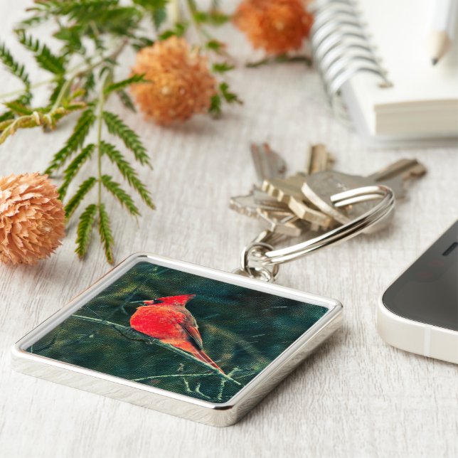 Winter Cardinal in Snowstorm - Enhanced Keychain (Side)