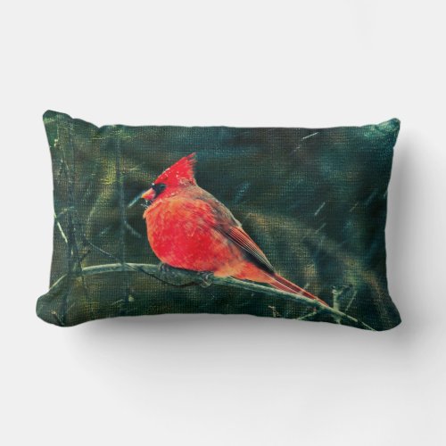 Winter Cardinal in Snowstorm _ Enhanced Lumbar Pillow