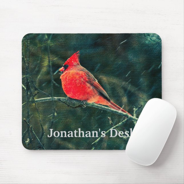 Winter Cardinal in Snowstorm - Enhanced Mouse Pad (With Mouse)