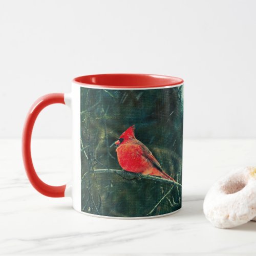 Winter Cardinal in Snowstorm _ Enhanced Mug