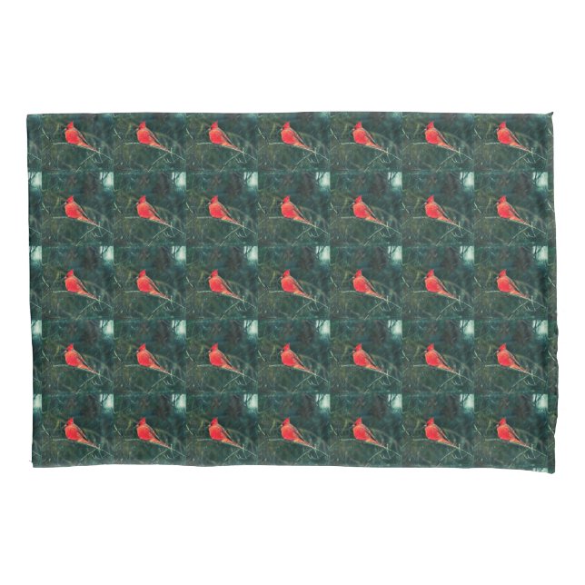 Winter Cardinal in Snowstorm - Enhanced Pillow Case (Front)