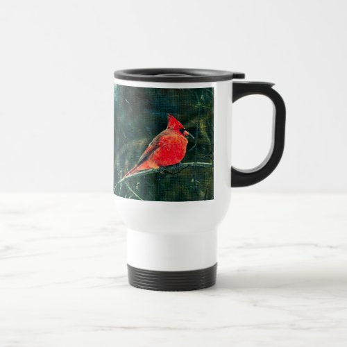 Winter Cardinal in Snowstorm _ Enhanced Travel Mug