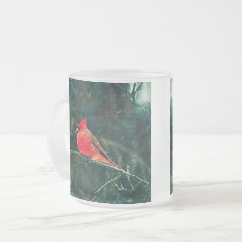 Winter Cardinal in Snowstorm Frosted Mug Enhanced