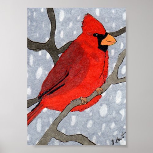 Winter Cardinal in the Snow Mini Folk Art Poster