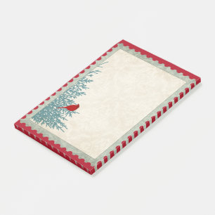 Winter cardinal in tree vintage damask post-it notes