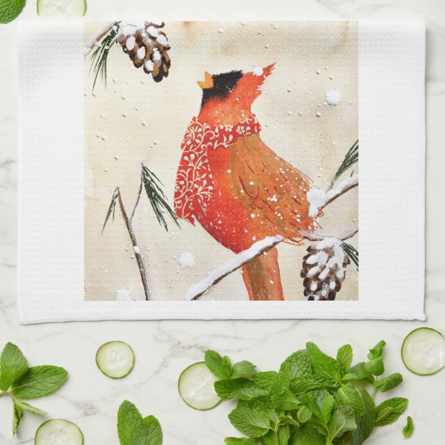 Winter Cardinal Kitchen Towel (Folded)
