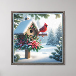 Winter Cardinal on a Festive Birdhouse Canvas Print