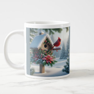 Winter Cardinal on a Festive Birdhouse Giant Coffee Mug