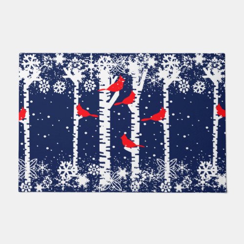 Winter Cardinal Scene Doormat