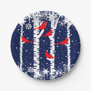 Winter Cardinal Scene Paper Plates