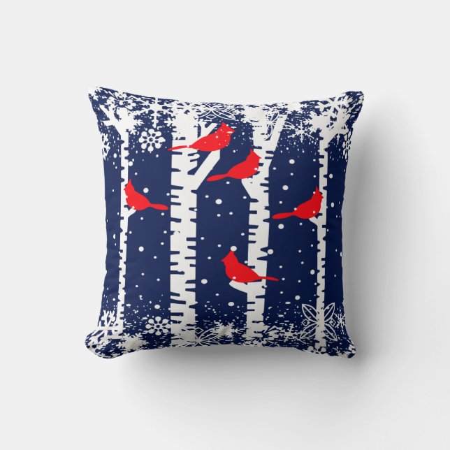 Winter Cardinal Scene Throw Pillow (Front)