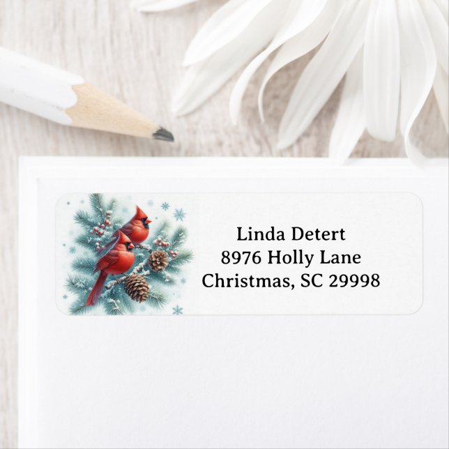 Winter Cardinal Songbirds Return Address  Label (Insitu)