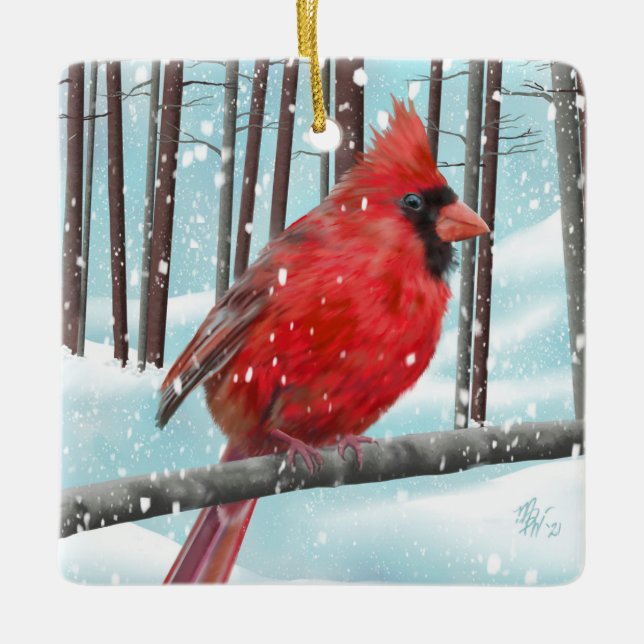 Winter Cardinal Square Ornament (Front)