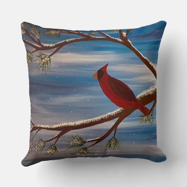 Winter Cardinal Throw Pillow (Back)
