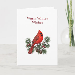 Winter Cardinal Warm Winter Wishes Greeting Card