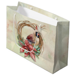 Winter Cardinal with Poinsettia Large Gift Bag