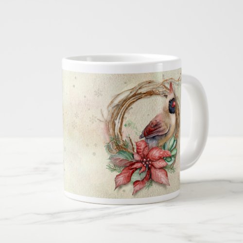 Winter Cardinal with Poinsettia _ Snow Giant Coffee Mug