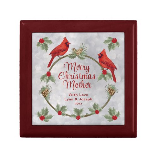 Winter Cardinals and Pines Keepsake Box