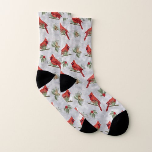Winter Cardinals and Pines Socks