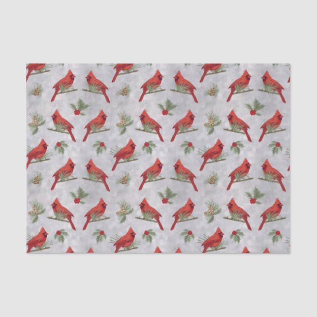 Winter Cardinals and Pines Tissue Paper (Front)