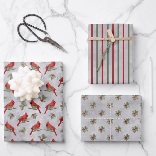 Winter Cardinals and Pines Wrapping Paper Sheets