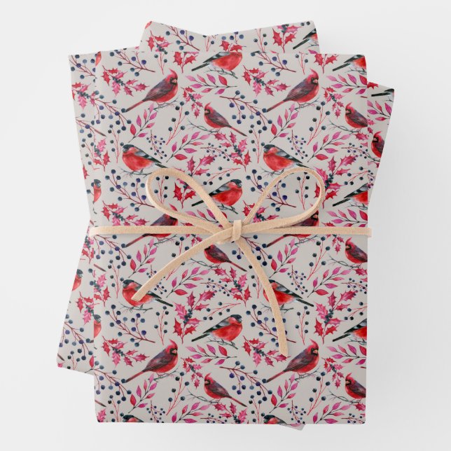 Winter Cardinals and Warblers Wrapping Paper (In situ)