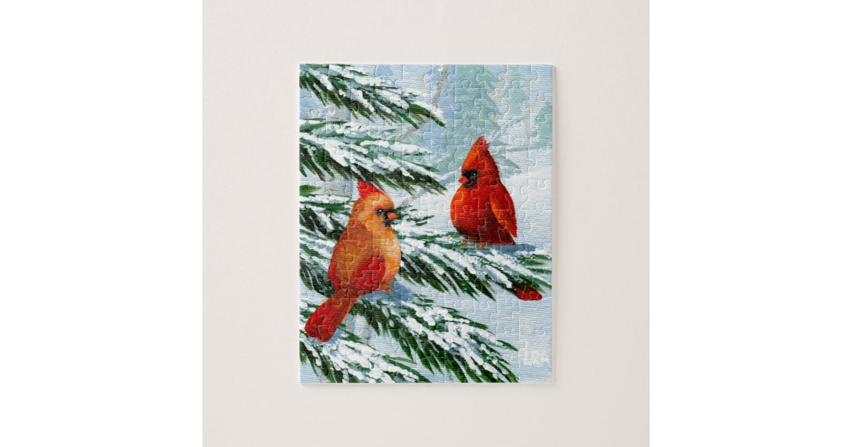 Winter Cardinals Birds Snow Creationarts Jigsaw Puzzle | Zazzle
