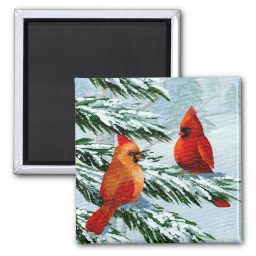 Winter Cardinals Birds Snow Creationarts Magnet