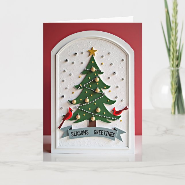 Winter Cardinals Christmas Tree Card (Front)