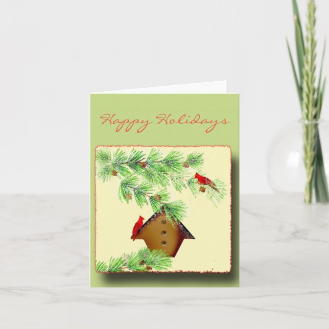 Winter Cardinals Greeting Gard Holiday Card (Front)