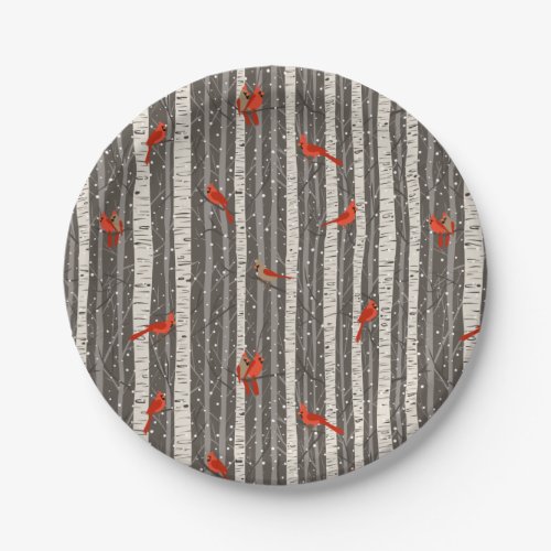 Winter Cardinals in Birch Trees Paper Plates