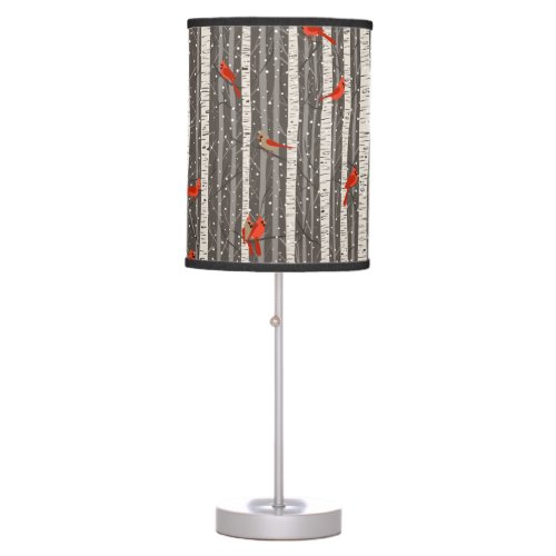 Winter Cardinals in Birch Trees Table Lamp