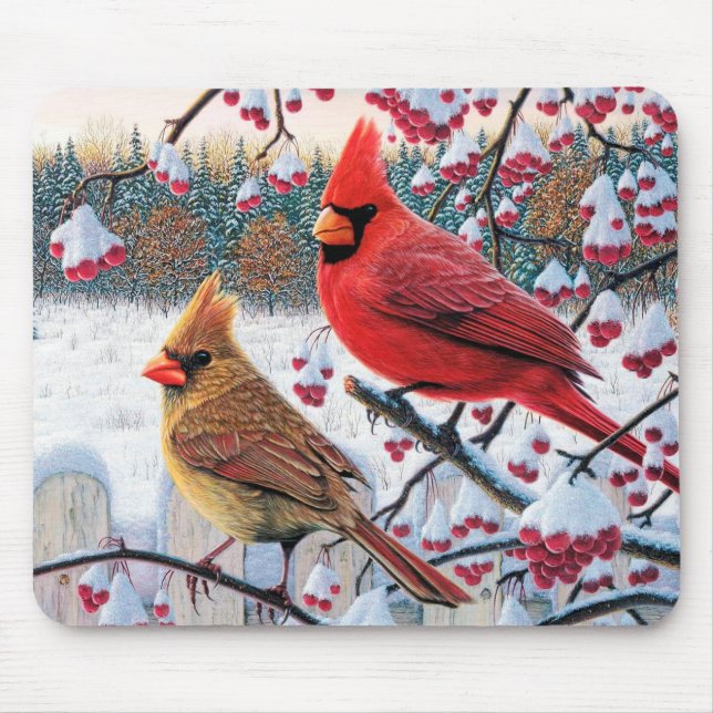 Winter Cardinals Mouse Pad (Front)
