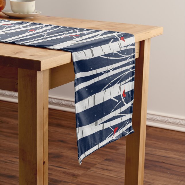 Winter Cardinals On Birch Trees Medium Table Runner (In Situ)