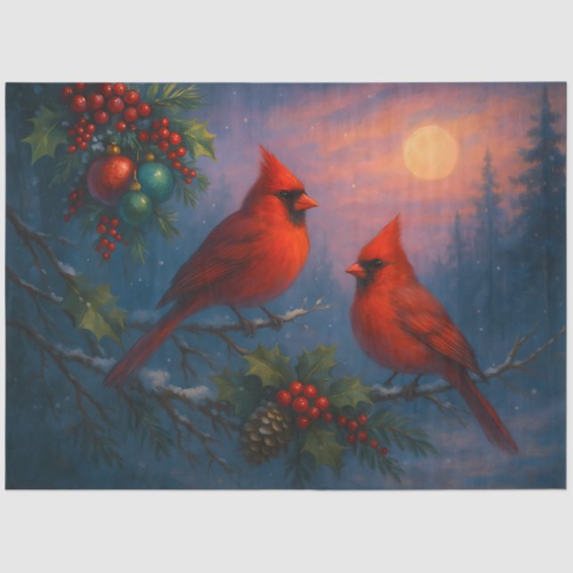 Winter Cardinals Under the Solstice Moon Decoupage Tissue Paper (Front)