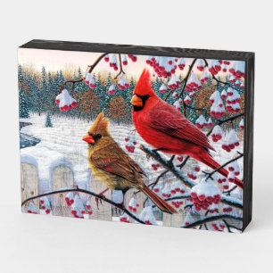 Winter Cardinals Wooden Box Sign