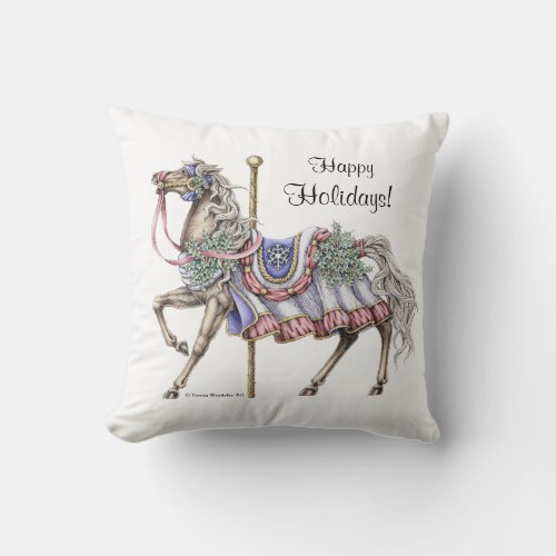 Winter Carousel Horse Drawing Pillow
