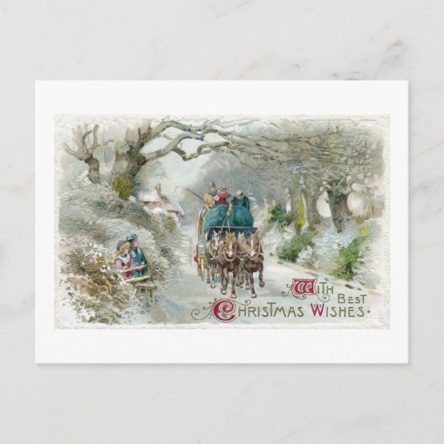 Winter Carriage Ride Vintage Christmas Holiday Postcard (Front)