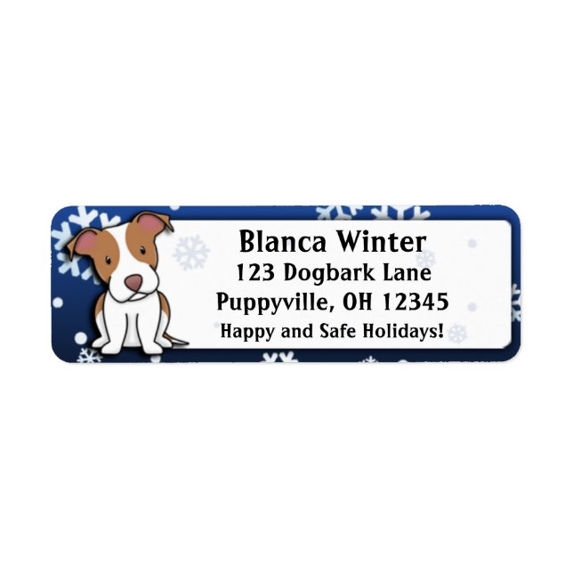 Winter Cartoon American Pit Bull Terrier Label (Front)