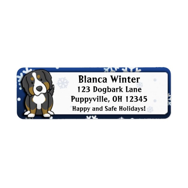 Winter Cartoon Bernese Mountain Dog Label (Front)