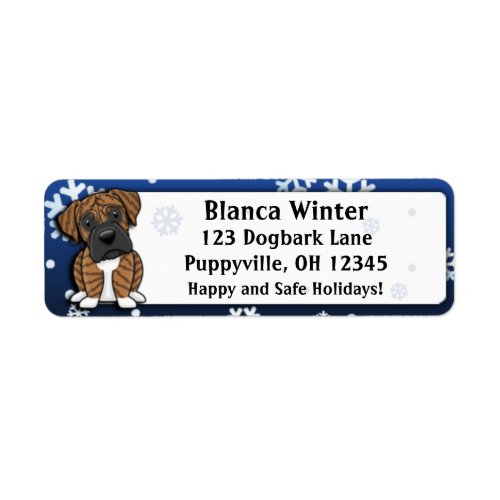 Winter Cartoon Brindle Boxer Label