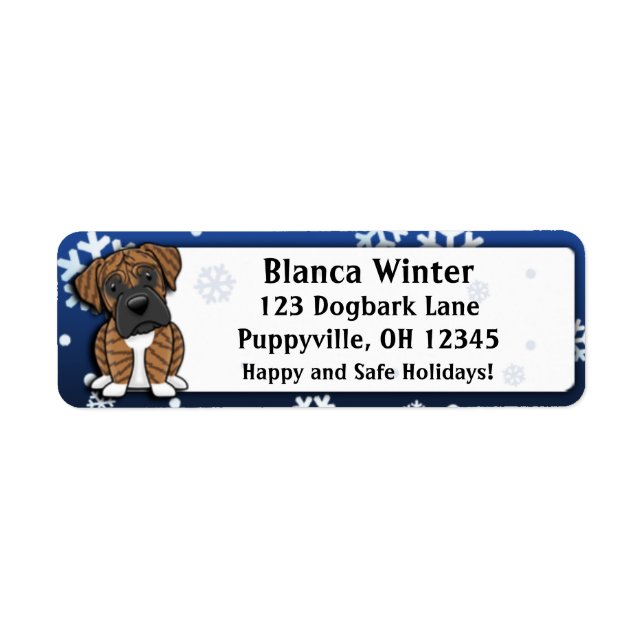 Winter Cartoon Brindle Boxer Label (Front)