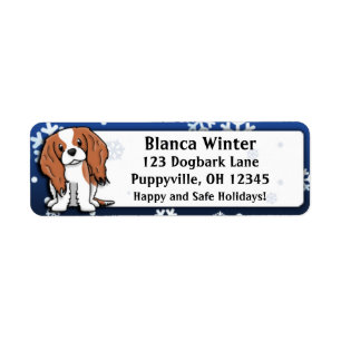 Winter Cartoon Cavalier King Charles Spaniel Label