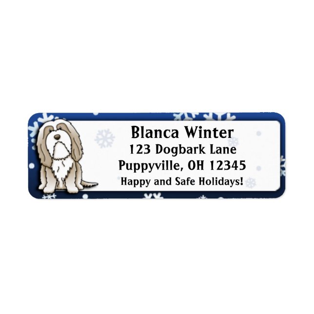 Winter Cartoon Fawn Bearded Collie Label (Front)