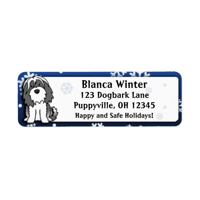 Winter Cartoon Tibetan Terrier Label (Front)