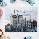 Winter Castle, psalm 46 1-2 Bible Verse Jigsaw Puzzle<br><div class="desc">Note: Ignore the personalize Name or Signature for this puzzle, that part won't print because it was hidden. Don't worry about it. Step into a winter wonderland with this breathtaking jigsaw puzzle featuring Neuschwanstein Castle draped in pristine snow. Every detail, from the castle's architecture to the snow-covered landscape, is crystal...</div>