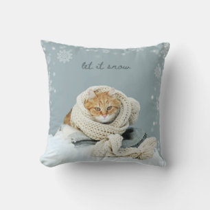 Winter Cat Let It Snow Square Throw Pillow