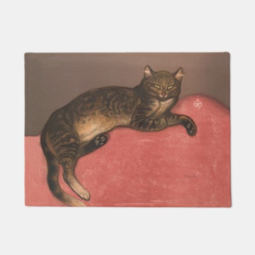 Winter Cat on Cushion Vintage Cat Portrait Doormat