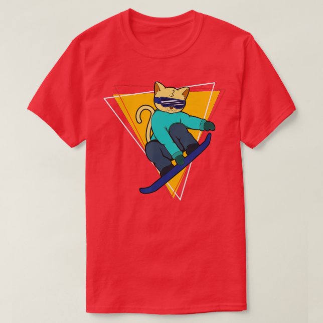 Winter Cat On Snowboard Snowboarding  T-Shirt (Design Front)