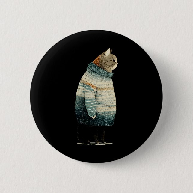 Winter Cat Print Swea_1  Button (Front)